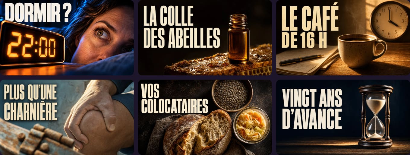 Six films de Prana Santé TV, parmi plus de soixante-dix : le sommeil, la propolis, le café de l’après-midi, les articulations, le microbiote, la mémoire.
